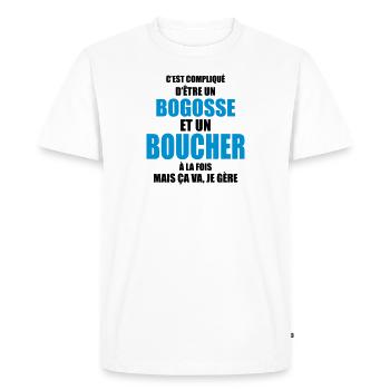 c'est compliqué d'être un bogosse et un boucher - T-shirt Premium bio Homme - blanc - Devant - Nico (187cm)
