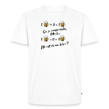 Elle est ou ma bière cadeau apéro humour homme - T-shirt Premium bio Homme - blanc - Devant - Nico (187cm)