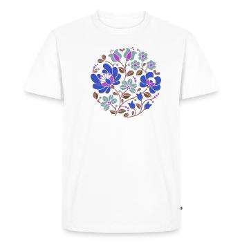 Fleurs hongroises, bleu, fleurs colorées, vrilles, fleur - T-shirt Premium bio Homme - blanc - Devant - Nico (187cm)