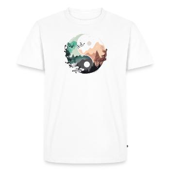 Ying Yang - Montagnes / Plage - T-shirt Premium bio Homme - blanc - Devant - Nico (187cm)