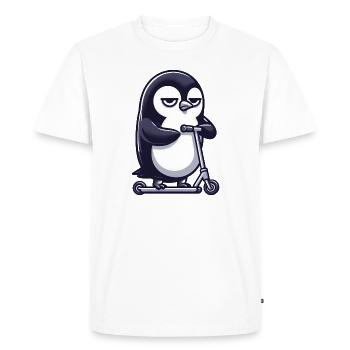 Drôle de pingouin avec scooter patinage bande dessinée - T-shirt Premium bio Homme - blanc - Devant - Nico (187cm)
