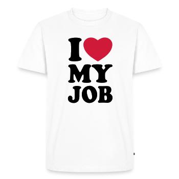 I love my job - J'aime mon travail - T-shirt Premium bio Homme - blanc - Devant - Nico (187cm)