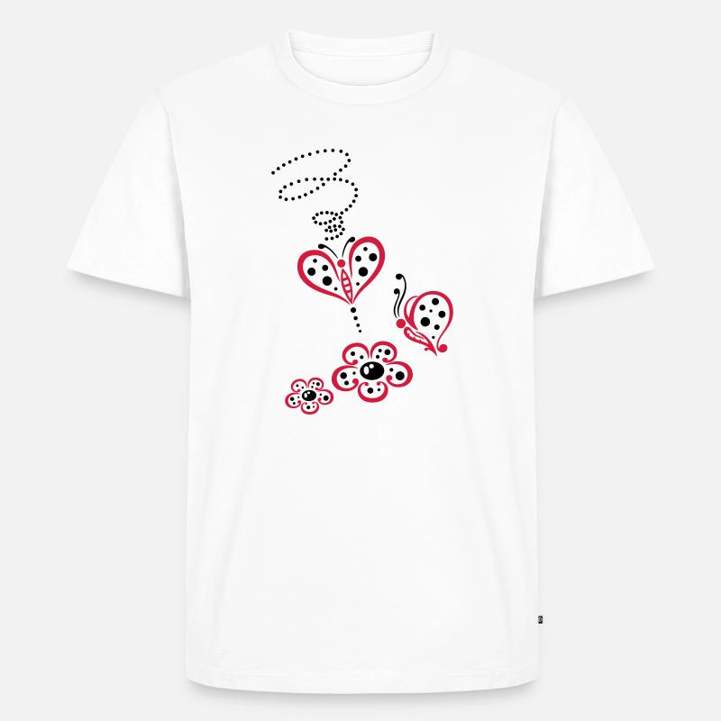 Bunte Schmetterlinge mit Blumen, Sommerwiese - Männer Premium Bio T-Shirt - Weiß