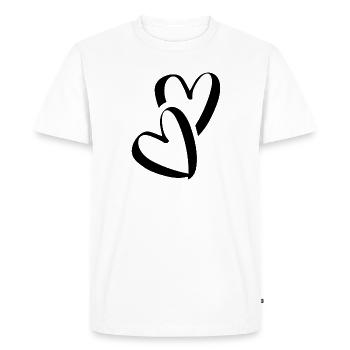 Coeur Petits coeurs Deux coeurs amoureux Pocket - T-shirt Premium bio Homme - blanc - Devant - Nico (187cm)