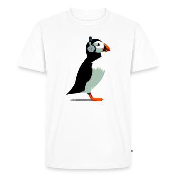 Macareux avec écouteurs - T-shirt Premium bio Homme - blanc - Devant - Nico (187cm)