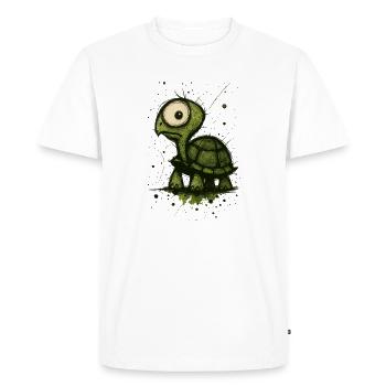 Drôle de tortue aux grands yeux – Éclaboussure de bande dessinée - T-shirt Premium bio Homme - blanc - Devant - Nico (187cm)