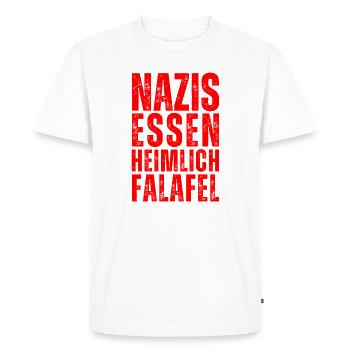 'Nazis secretly eat falafel' - anti-racism! - Men's Premium Organic T-Shirt - white - Front - Nico (187cm)