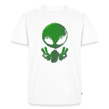 Pixel Alien Peace Sign - Men's Premium Organic T-Shirt - white - Front - Nico (187cm)