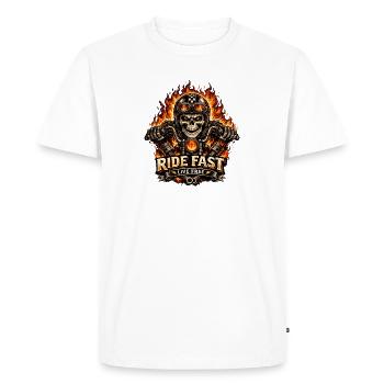 Flaming Skull Rider – Ride Fast - Men's Premium Organic T-Shirt - white - Front - Nico (187cm)