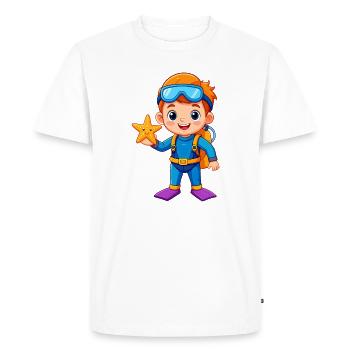Garçon en combinaison de plongée avec une étoile de mer – aventure - T-shirt Premium bio Homme - blanc - Devant - Nico (187cm)