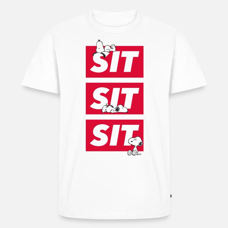 Peanuts Snoopy Sit Sit Sit - Männer Premium Bio T-Shirt - Weiß