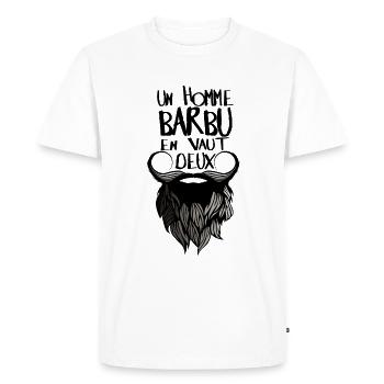 citation homme barbu vaut deux 2 humour barbe drol - T-shirt Premium bio Homme - blanc - Devant - Nico (187cm)