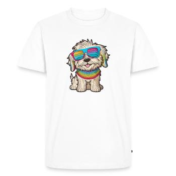 Kawaii Cute Happy Colorful Dog avec des lunettes de soleil - T-shirt Premium bio Homme - blanc - Devant - Nico (187cm)