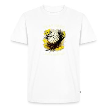 Joue dur, rit plus fort, drôle, équipe de volleyball - T-shirt Premium bio Homme - blanc - Devant - Nico (187cm)