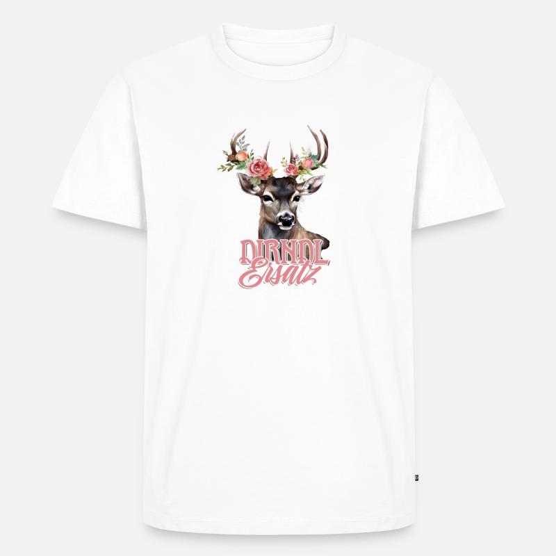 Dirndl Ersatz Hirsch Hirschgeweih Rosen - Männer Premium Bio T-Shirt - Weiß