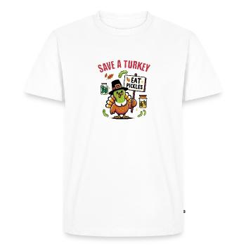 Save A Turkey Eat Pickles Thanksgiving Gift - Men's Premium Organic T-Shirt - white - Front - Nico (187cm)