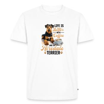 La vie est plus belle avec du café et un Airedale Terrier - T-shirt Premium bio Homme - blanc - Devant - Nico (187cm)