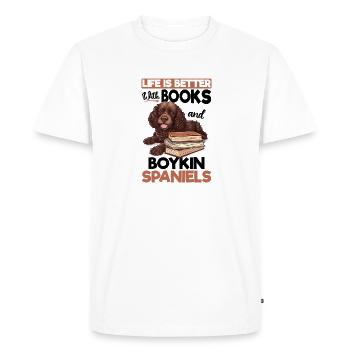 Boykin Spaniel Dog Breed Life is Better with Books - Men's Premium Organic T-Shirt - white - Front - Nico (187cm)