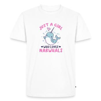 Funny Narwhal Animal Just A Girl Who Loves Narwhal - Men's Premium Organic T-Shirt - white - Front - Nico (187cm)