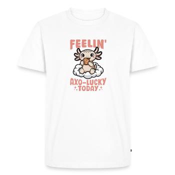 Funny Axolotl Kawaii Feelin' Axo-Lucky Today - Men's Premium Organic T-Shirt - white - Front - Nico (187cm)