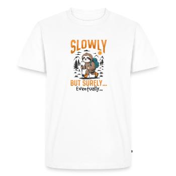Sloth Hiking Mountains Slowly but surely - Men's Premium Organic T-Shirt - white - Front - Nico (187cm)
