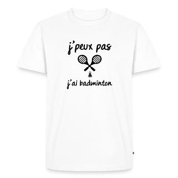 j'peux pas j ai badminton - T-shirt Premium bio Homme - blanc - Devant - Nico (187cm)
