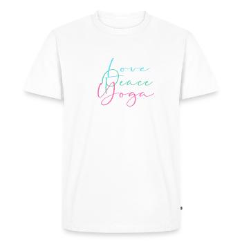 amour, paix, yoga, écriture, pastel, coloré - T-shirt Premium bio Homme - blanc - Devant - Nico (187cm)