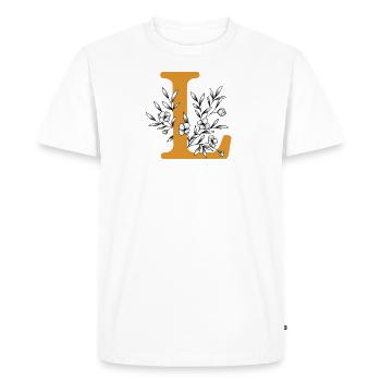 Letter first name "L" mustard - Men's Premium Organic T-Shirt - white - Front - Nico (187cm)