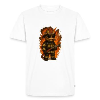 Chat pompier badass – Humour, flammes et style - T-shirt Premium bio Homme - blanc - Devant - Nico (187cm)