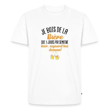 Je bois de la bière que 3 jours par semaine - T-shirt Premium bio Homme - blanc - Devant - Nico (187cm)