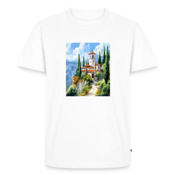 Église grecque chrétienne de montagne en été - T-shirt Premium bio Homme - blanc - Devant - Nico (187cm)