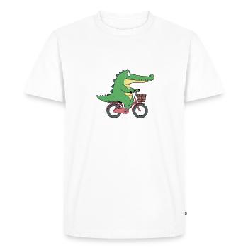 Crocodile Alligator Crocodile Rides Bicycle Basket Green - Men's Premium Organic T-Shirt - white - Front - Nico (187cm)
