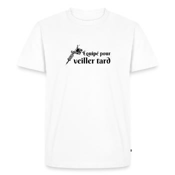 équipé pour veiller tard, tatoo, tatoueur - T-shirt Premium bio Homme - blanc - Devant - Nico (187cm)