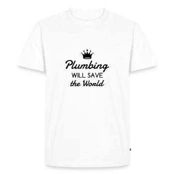 Plombier / Plomberie / Travail / Métier / Job - T-shirt Premium bio Homme - blanc - Devant - Nico (187cm)