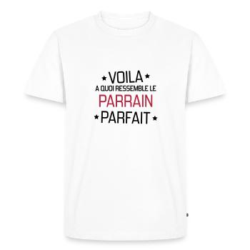 Parrain / Marraine / Filleule / Filleul - T-shirt Premium bio Homme - blanc - Devant - Nico (187cm)