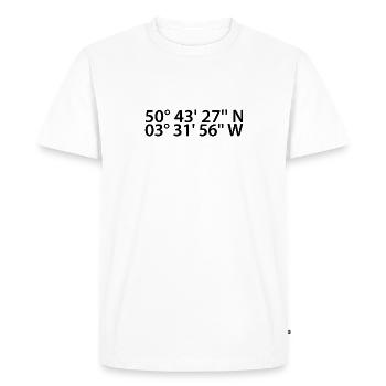 Coordonnées d’Exeter - T-shirt Premium bio Homme - blanc - Devant - Nico (187cm)