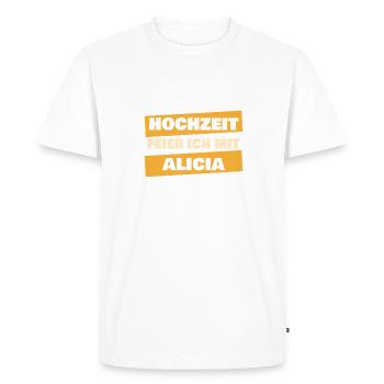 Alicia als JGA - Männer Premium Bio T-Shirt - Weiß - Vorne - Nico (187cm)