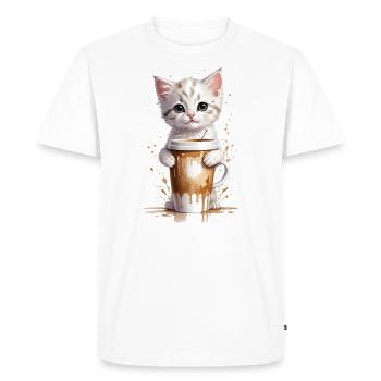 Cozy Kitten and Coffee Cup - Watercolor - Men's Premium Organic T-Shirt - white - Front - Nico (187cm)