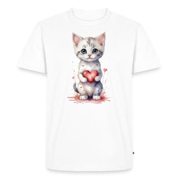 Purrfect Love - Cat with Heart Watercolor - Men's Premium Organic T-Shirt - white - Front - Nico (187cm)