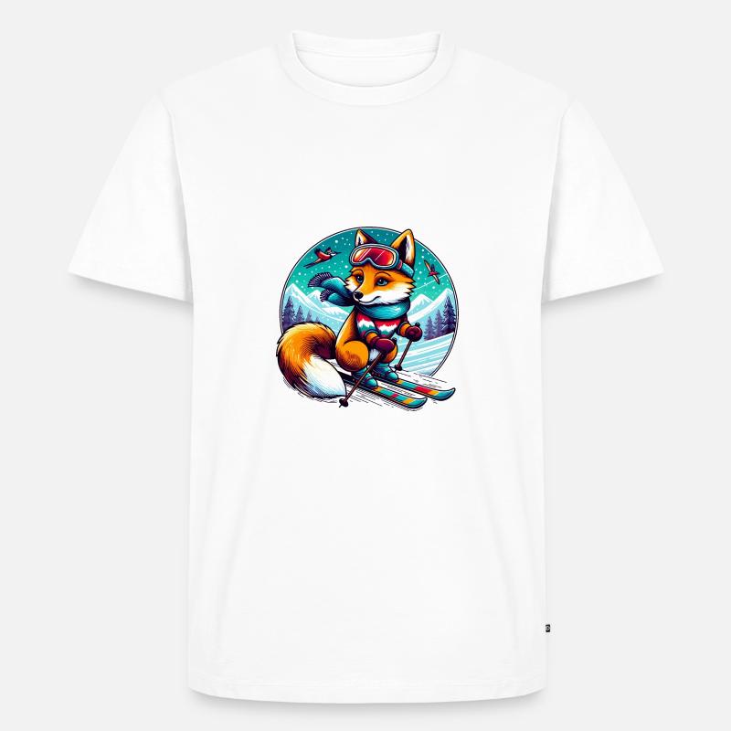 Fuchs mit Ski - Männer Premium Bio T-Shirt - Weiß