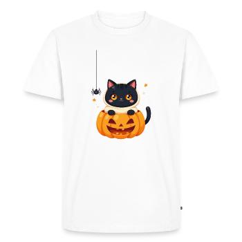 Halloween Cat with Halloween Pumpkin - Men's Premium Organic T-Shirt - white - Front - Nico (187cm)