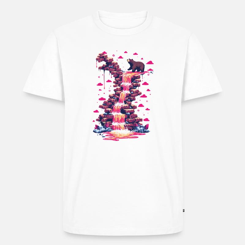 Pinker Wasserfall mit Bärenlicht - Männer Premium Bio T-Shirt - Weiß