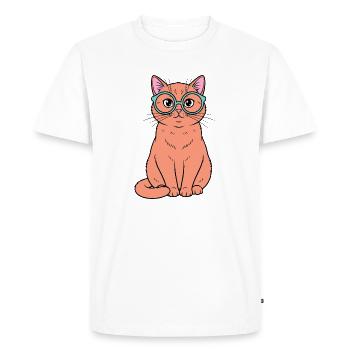 Chat roux aux lunettes turquoise - T-shirt Premium bio Homme - blanc - Devant - Nico (187cm)