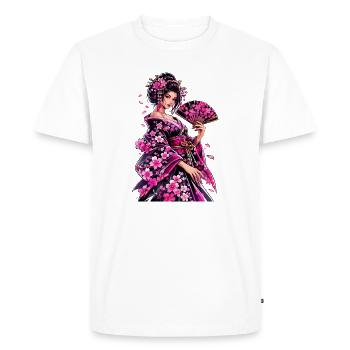 Art du kimono fleur de geisha - T-shirt Premium bio Homme - blanc - Devant - Nico (187cm)