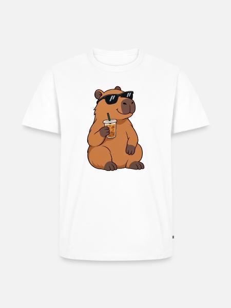 Sonnenbrillen-Capybara mit Kaffee - Männer Premium Bio T-Shirt - Weiß
