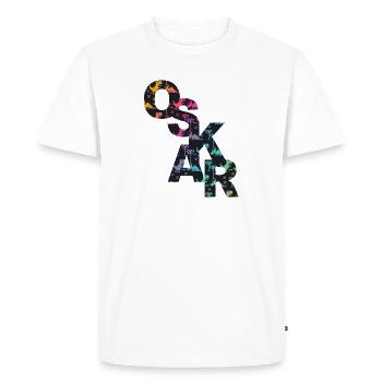 Oskar - Beautiful boy name with cool dinosaurs - Men's Premium Organic T-Shirt - white - Front - Nico (187cm)