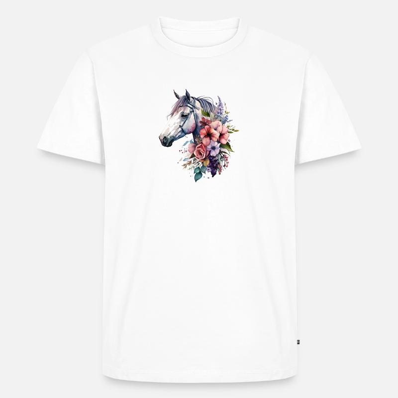 Pferd Boho Blumen Design - Männer Premium Bio T-Shirt - Weiß