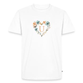 U Monogramme Coeur Couronne Florale - T-shirt Premium bio Homme - blanc - Devant - Nico (187cm)