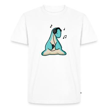 Dinosaure hugadino écoutant de la musique, dinosaure mignon - T-shirt Premium bio Homme - blanc - Devant - Nico (187cm)