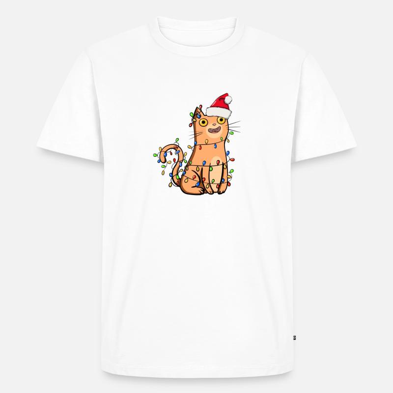 Katze mit Lichterkette - Männer Premium Bio T-Shirt - Weiß
